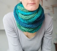 Apaszki i szaliki damskie - Szal/zamotka szalik granat zieleń turkus - miniaturka - grafika 1