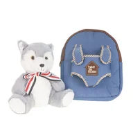 Plecaki - Jeans'owy plecaczek z odpinanym szarym wilczkiem „Wolf puppy” / HABARRI - miniaturka - grafika 1