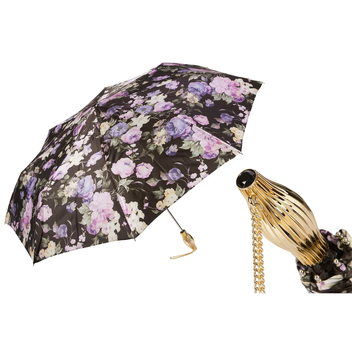 Luksusowy Parasol Pasotti Ciemne Kwiaty Kryształ Handmade Włochy