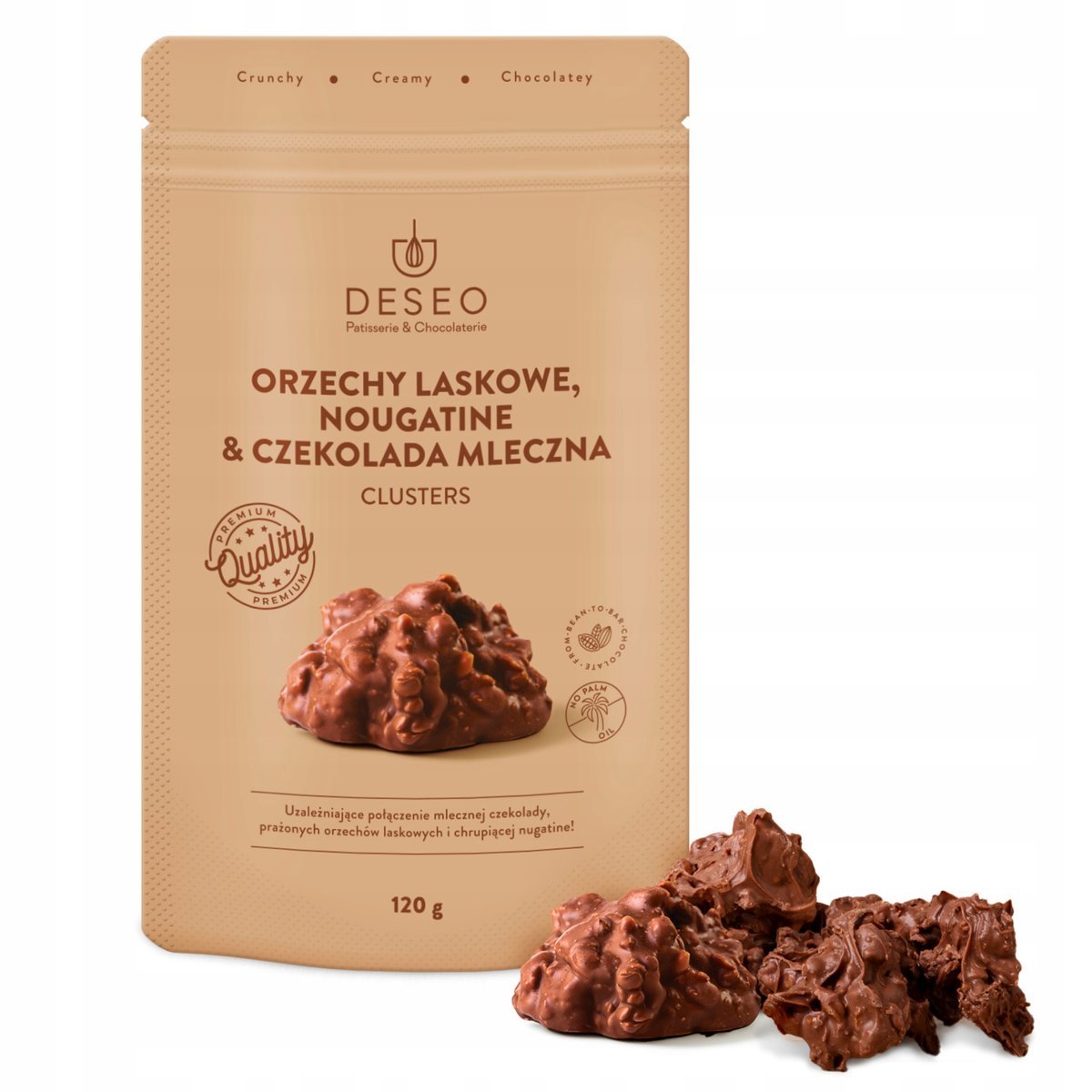Clusters Orzechy Laskowe, Nougatine & Czekolada Mleczna 120g DESEO