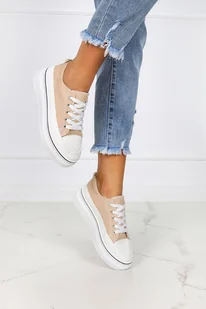 Beżowe trampki creepersy na platformie buty sportowe sznurowane Casu BL228P - Półbuty damskie - miniaturka - grafika 1