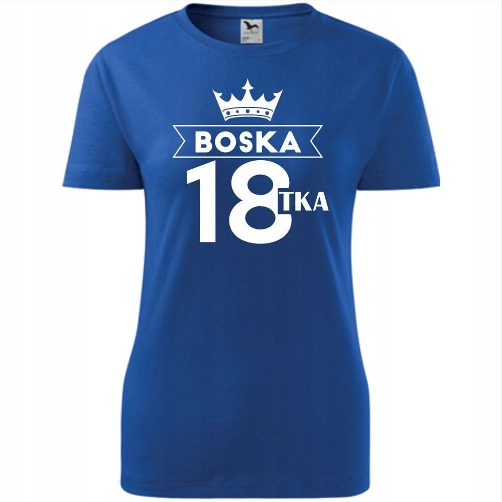 Damska Koszulka z Nadrukiem Boska 18 Prezent na Urodziny dla Dziewczyny niebieski S