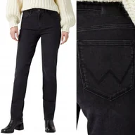 Spodnie damskie - Wrangler STRAIGHT Kitty PROSTE WYŻSZY STAN CZARNY DżINS W27 L30 - miniaturka - grafika 1