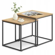Ławy i stoliki kawowe - Stolik Kawowy Kwadratowy Industrialny Loft 2 sztuki 50x50x50,5cm czarny dąb - miniaturka - grafika 1