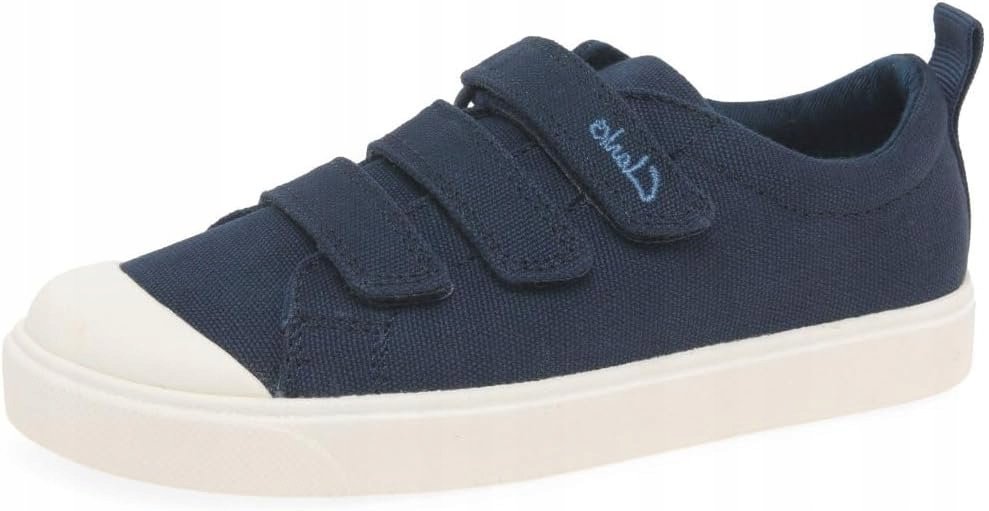CLARKS GRANATOWE TRAMPKI DZIECIĘCE Z BIAŁĄ PODESZWĄ I RZEPAMI 33 1J8A