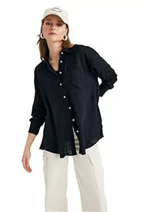 DeFacto Koszula damska z tkaniny bawełnianej z długimi rękawami, czarny, XS - Koszule damskie - miniaturka - grafika 1