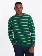 Swetry męskie - Męski casualowy sweter w poziome paski zielony V4 OM-SWSW-0143 M - miniaturka - grafika 1