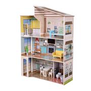 Domki dla lalek - Olivia's Little World Duży Dreamland Śródziemny Współczesny dziecięcy interaktywny drewniany domek dla lalek 3 piętra z 17 meblami dla lalek akcesor.. - miniaturka - grafika 1