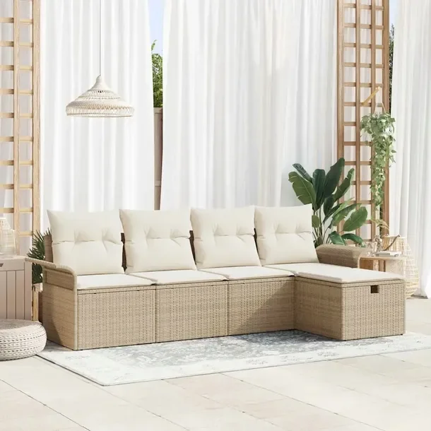 Zestaw Sof Modułowych na Zewnątrz, Beżowy, Rattan, 4 Części