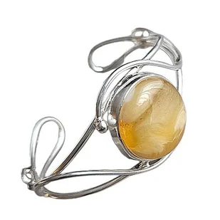 ankabizuteria.pl Bransoletka srebrna bangle z żółtym bursztynem z ażu - Bransoletki - miniaturka - grafika 1