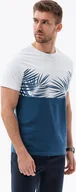Koszulki męskie - Ombre T-shirt meski dwukolorowy z nadrukiem w liście palmy - ciemnoniebieski V1 OM-TSPT-0177 L - miniaturka - grafika 1