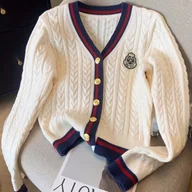 Swetry damskie - TEMU Nowy modny damski kardigan sweter na jesień i zimę z kolorowymi paskami i dekoltem w serek zapinany na guziki - miniaturka - grafika 1