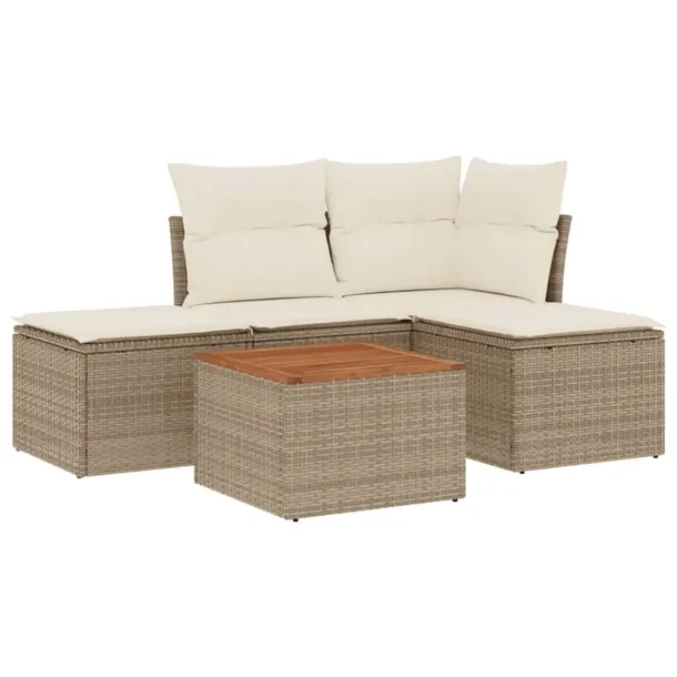 Zestaw mebli ogrodowych modułowych beżowych z poduszkami, rattan PE, 55-6