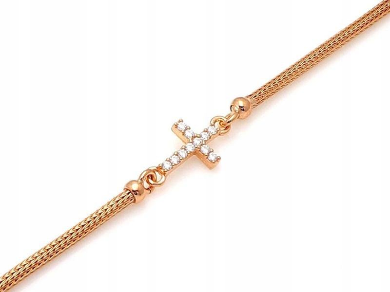 Srebrna bransoletka 925 pozłacany łańcuszek krzyż z zawieszkami modny wzór