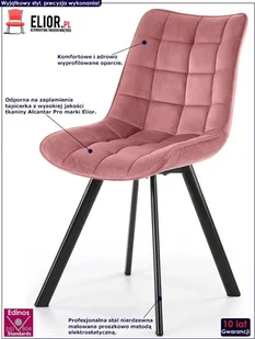Elior Różowe pikowane krzesło welurowe - Winston - Krzesła - miniaturka - grafika 1
