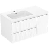 Szafki łazienkowe - Mexen Rivel szafka łazienkowa 90 cm z umywalką Otis lewą, 2S, 1D, ryflowana, biała mat - 91A23-09047-3-BBFFF01-W18L01 - miniaturka - grafika 1