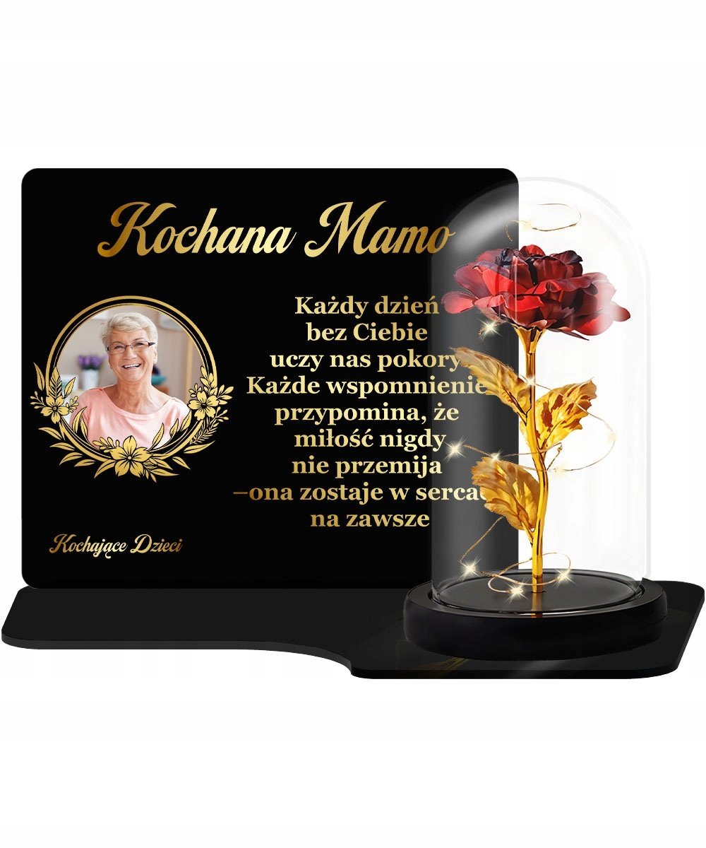 Wieczny Znicz Premium XL Z Różą W Szkle Twoje Zdjęcie Wszystkich Świętych