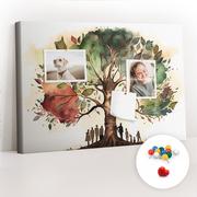 Tablice i flipcharty - Szkolna Tablica korkowa 60x40 cm, Kolorowe Pinezki, wzór Drzewo rodzinne - miniaturka - grafika 1