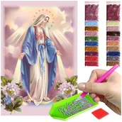 Malowanie po numerach - Haft Diamentowy ARTULIO, Obraz DIY 5D, Diamond Painting, Mozaika diamentowa 40x60cm (Maryja na różowym tle) + zestaw akcesoriów - miniaturka - grafika 1
