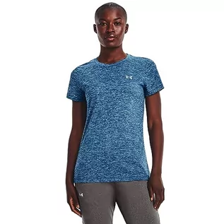 Koszulki i topy damskie - Under Armour Tech koszulka damska z krótkim rękawem - Twist, wykonana z tkaniny rozciągliwej w 4 kierunkach, ultralekka i oddychająca odzież do biegania dla kobiet, NIEBIESKI, M-L - grafika 1