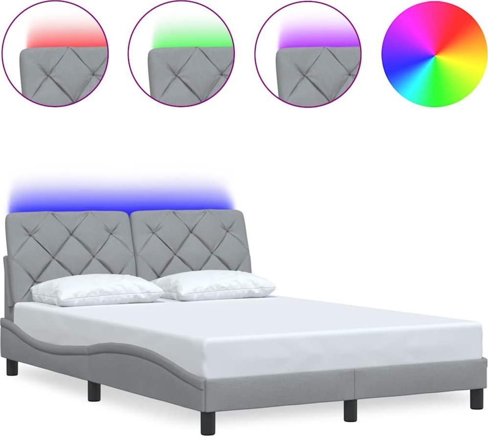 Rama łóżka z LED bez materaca Jasnoszary 120x200 cm Tkanina