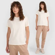 Koszulki i topy damskie - Koszulka Damska 4F T-shirt Regular Gładki Beżowy 4FWAW25TTSHF2970 Beżowy XS - miniaturka - grafika 1