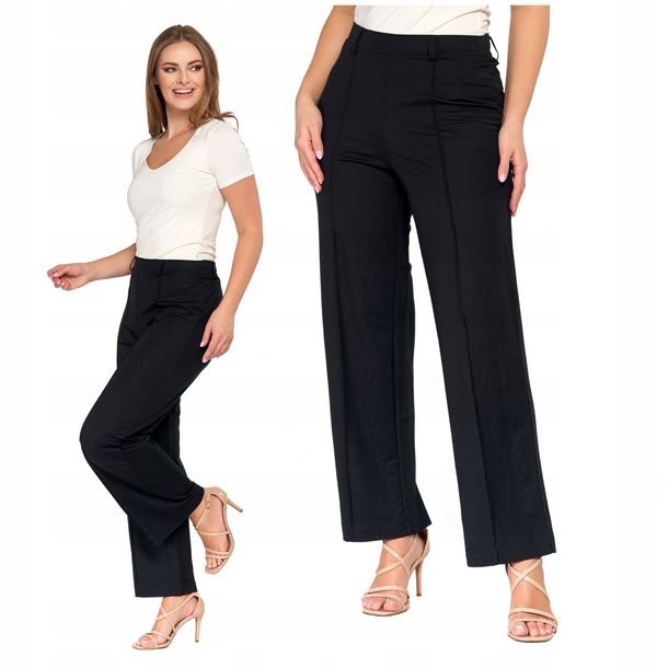 Eleganckie SPODNIE DAMSKIE z Prostą Nogawką Modne Gładkie Czarne MORAJ S