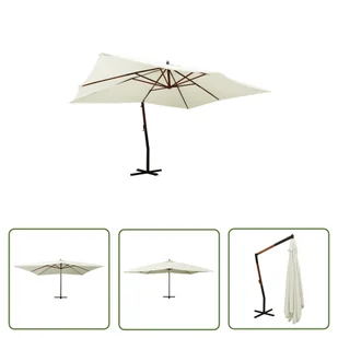 The Living Store Wiszący parasol z drewnianym słupkiem - 400x300 cm - piaskowy - Parasol Wiszący - Parasole ogrodowe - miniaturka - grafika 1