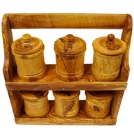 Pojemniki na przyprawy - Półka z 6 pojemnikami na przyprawy z drewna oliwnego - miniaturka - grafika 1