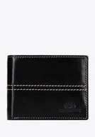 Portfele - Męski portfel ze skóry naturalnej z przeszyciem na środku czarny - miniaturka - grafika 1