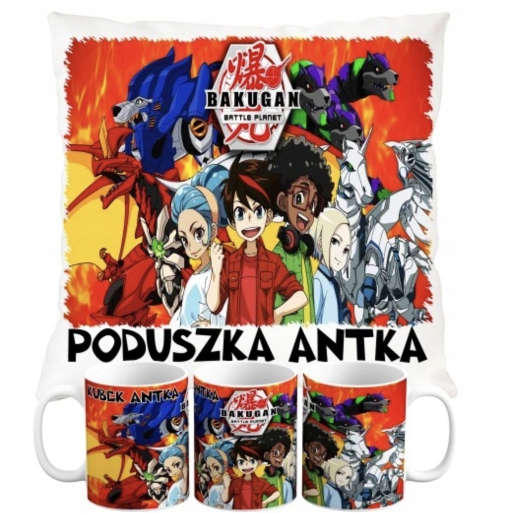 ZESTAW PODUSZKA + KUBEK Prezent BAKUGAN ANIME MANGA + IMIĘ