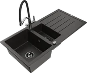 Zlewozmywaki z baterią - Mexen Andres zlewozmywak granitowy 1,5-komorowy z ociekaczem i baterią kuchenną Duo, czarny/złoty metalik - 6515-75-671701-07-B - miniaturka - grafika 1