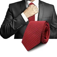 Krawaty i muchy męskie - Elegancki KRAWAT Męski WĄSKI w Paski BORDOWY Śledź M.21 Pako Jeans - miniaturka - grafika 1