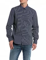Koszule męskie - Replay koszula męska, 010 Dark Blue/Natural White, 3XL - miniaturka - grafika 1