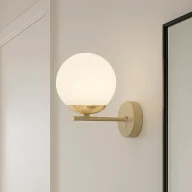 Lampy ścienne - Kinkiet ścienny z białym kloszem i złotym detalem K-5795 z serii SAVIA  - miniaturka - grafika 1