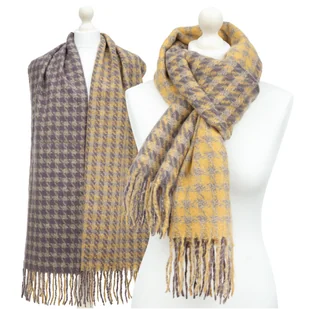 DUŻY DAMSKI CIEPŁY SZAL KASZMIROWY GRUBY W KRATKĘ PEPITKĘ KRATA PEPITKA - SZA-140-3 - Apaszki i szaliki damskie - miniaturka - grafika 1