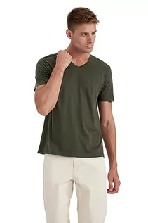 Koszulki męskie - DeFacto Męski Basic Slim Fit T-shirt męski z dekoltem w serek – klasyczny T-shirt dla mężczyzn, Por. khaki, XL - grafika 1