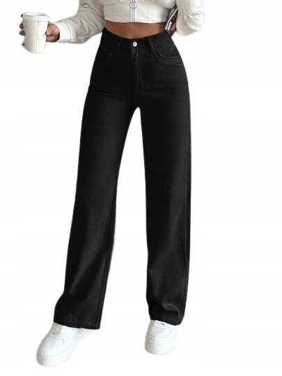 SHEIN SPODNIE JEANSOWE CZARNE PROSTE CASUAL L Ł_I