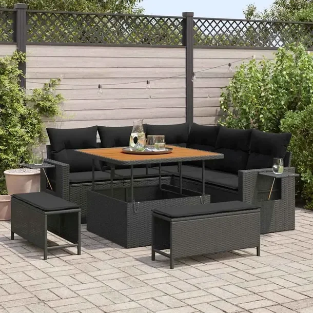 Zestaw Sof Ogrodowych Modularny Rattan Czarny 5 Osób
