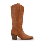 Półbuty męskie - Damskie kowbojki z zamszu w haftowane wzory ciemny brąz - miniaturka - grafika 1