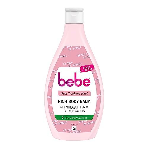 bebe Bogaty balsam do ciała (400 ml), szybko wchłaniający się balsam do ciała z masłem shea i woskiem pszczelim dla bardzo suchej skóry, delikatnie pachnący i nawilżający