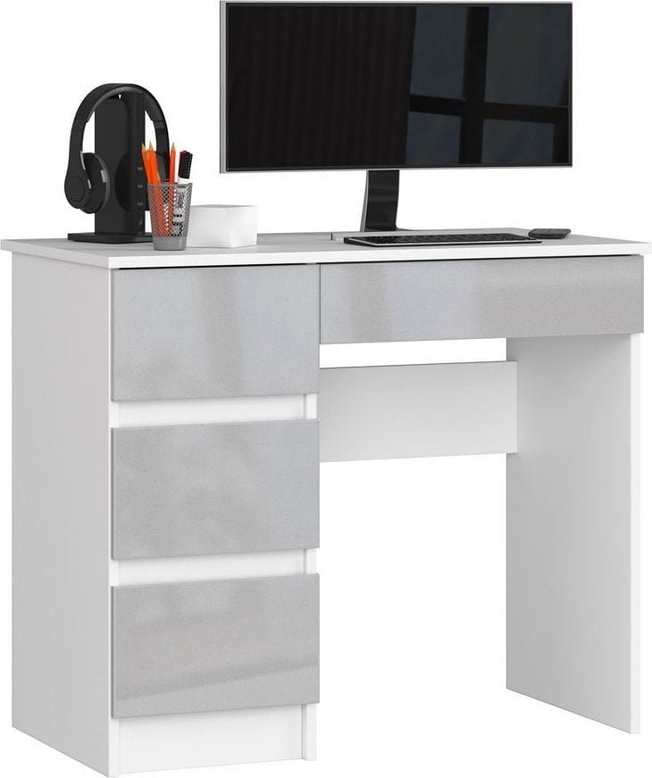 Elior Biurko biało - szare z szufladami połysk - Nersta 3X