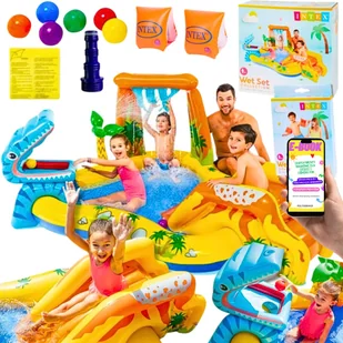 BASEN OGRODOWY DMUCHANY DLA DZIECI DO OGRODU INTEX DINOZAURY PLAC ZABAW ZJEŻDŻALNIA BRODZIK + EBOOK - Place zabaw - miniaturka - grafika 1