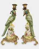 Świeczniki - Porcelanowe Świeczniki Papugi Zielone - miniaturka - grafika 1