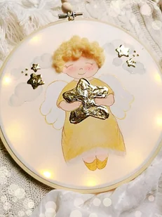 Aniołek trzymający gwiazdkę, obrazek z podświetleniem - Pamiątka Chrztu Świętego - miniaturka - grafika 1