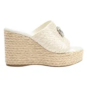 Klapki i japonki damskie - Klapki damskie Guess Elsia na koturnie modne ecru-39 - miniaturka - grafika 1