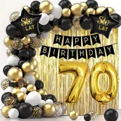 Balony i akcesoria - ZESTAW BALONY 70 URODZINY ZŁOTE CZARNE BIAŁE BANER ŚCIANKA SIEDEMDZIESIĄTKA - miniaturka - grafika 1