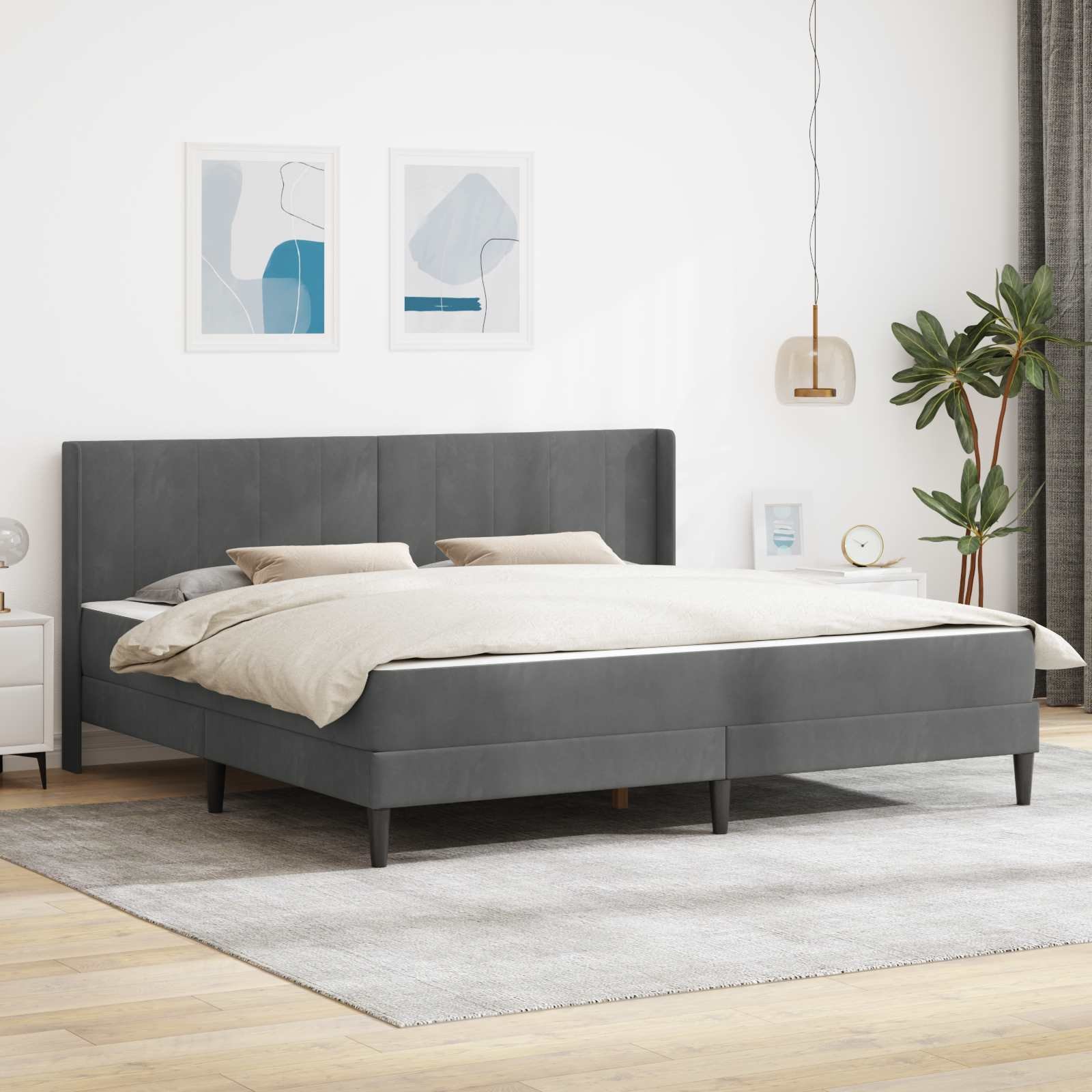 vidaXL vidaXL Ramka łóżka Ciemnoszary 200 x 200 cm Aksamit