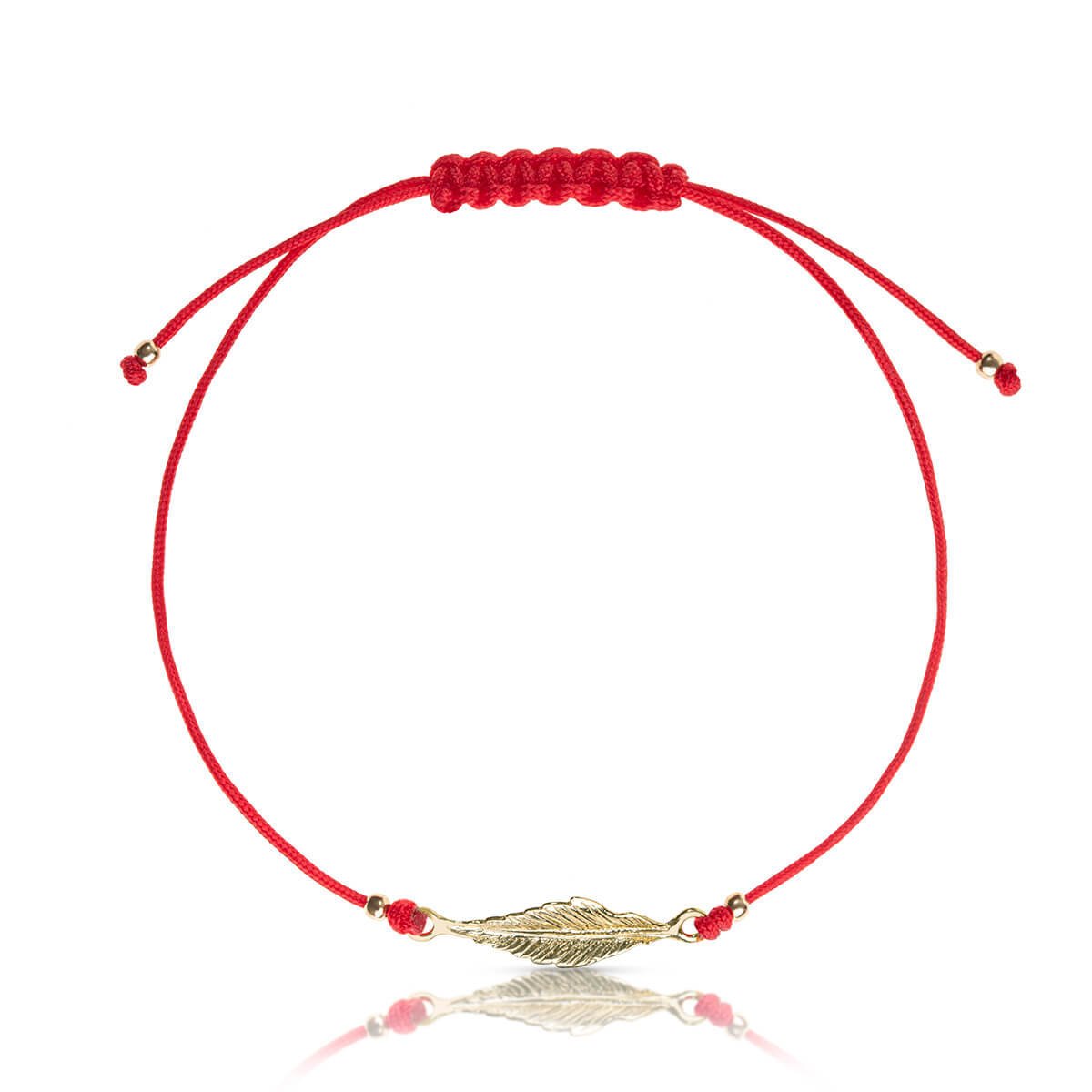 Bransoletka sznurkowa Piórko srebrne pozłacane