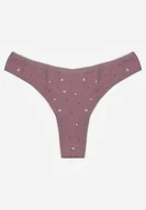 Majtki damskie - Fioletowe Majtki Stringi z Bawełną w Kwiaty Calylia - miniaturka - grafika 1